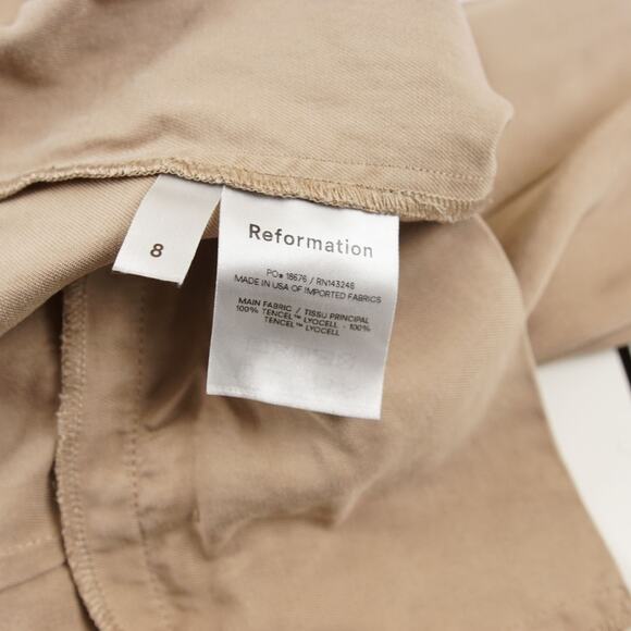 Reformation Tencel Mason Wide Leg Pleated Tan Camel Pants Womens Sz 8 - Picture 10 of 12